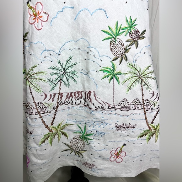 Willi Smith White Embroidered Linen Midi Skirt Size 8 - Picture 3 of 6